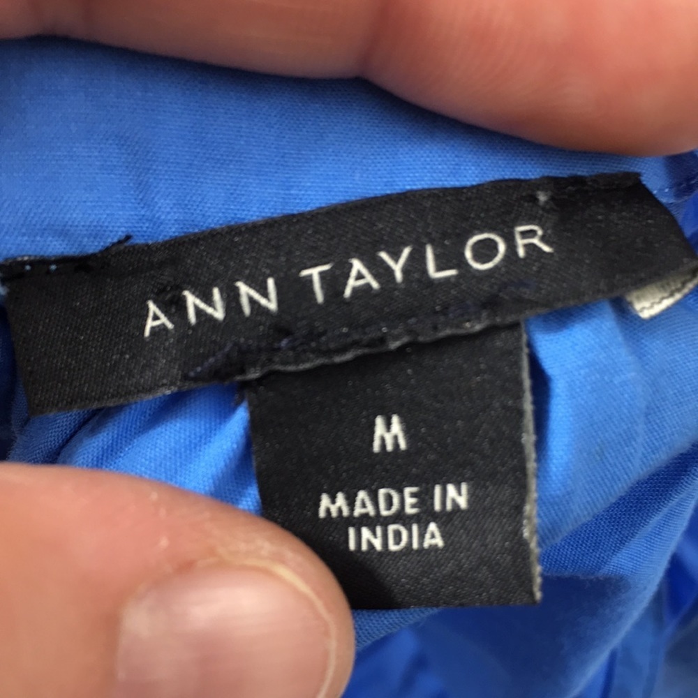 Ann Taylor Blue Poplin Halter Cropped Top Womens Medium Cold Shoulder - Picture 6 of 11